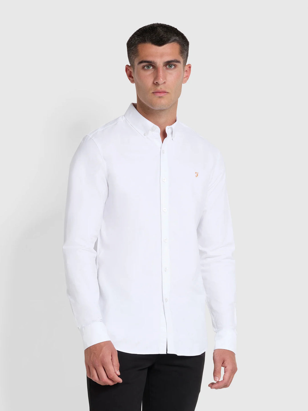 Farah Brewer Slim Fit Organic Cotton Oxford Shirt In White