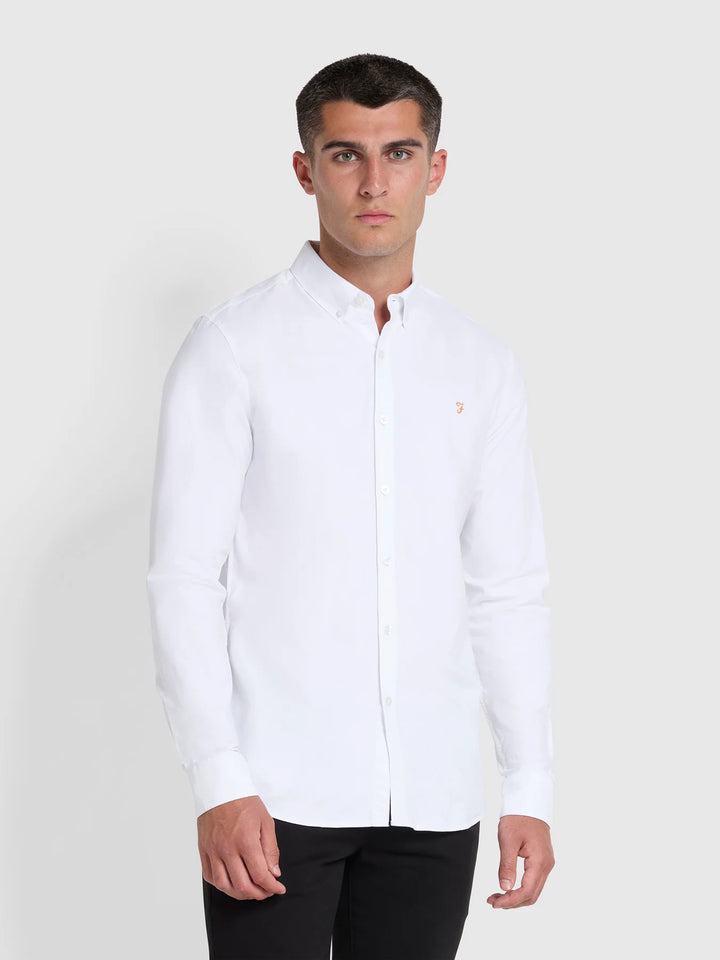 Farah Brewer Slim Fit Organic Cotton Oxford Shirt In White