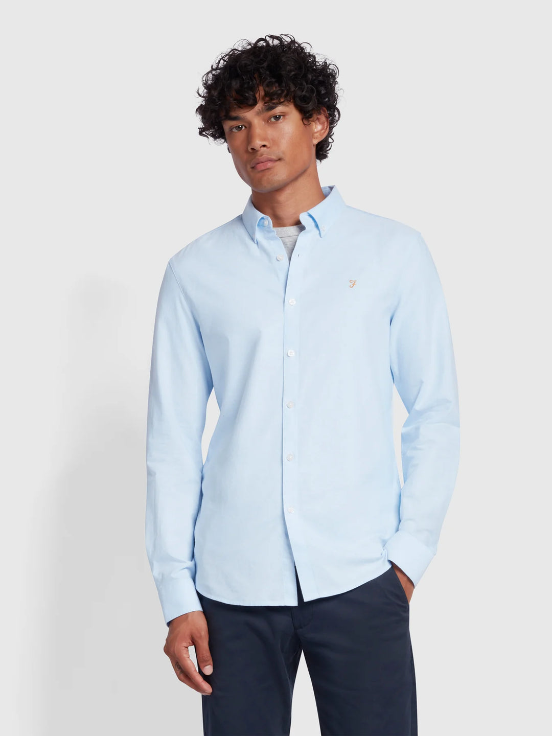 Farah Brewer Slim Fit Organic Cotton Oxford Shirt Sky Blue