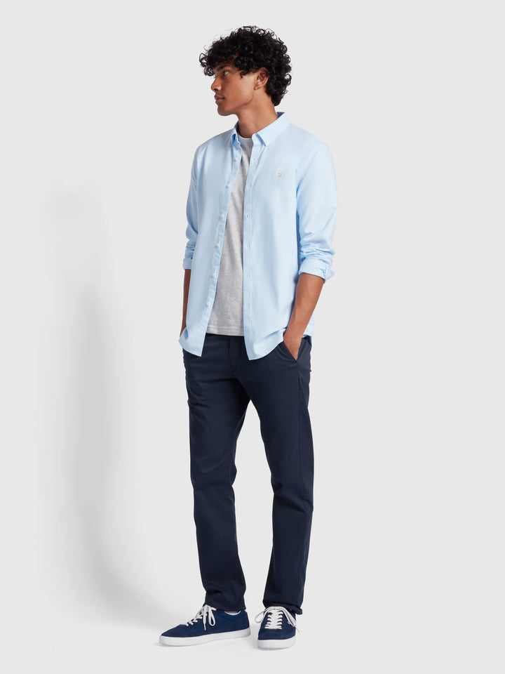 Farah Brewer Slim Fit Organic Cotton Oxford Shirt Sky Blue