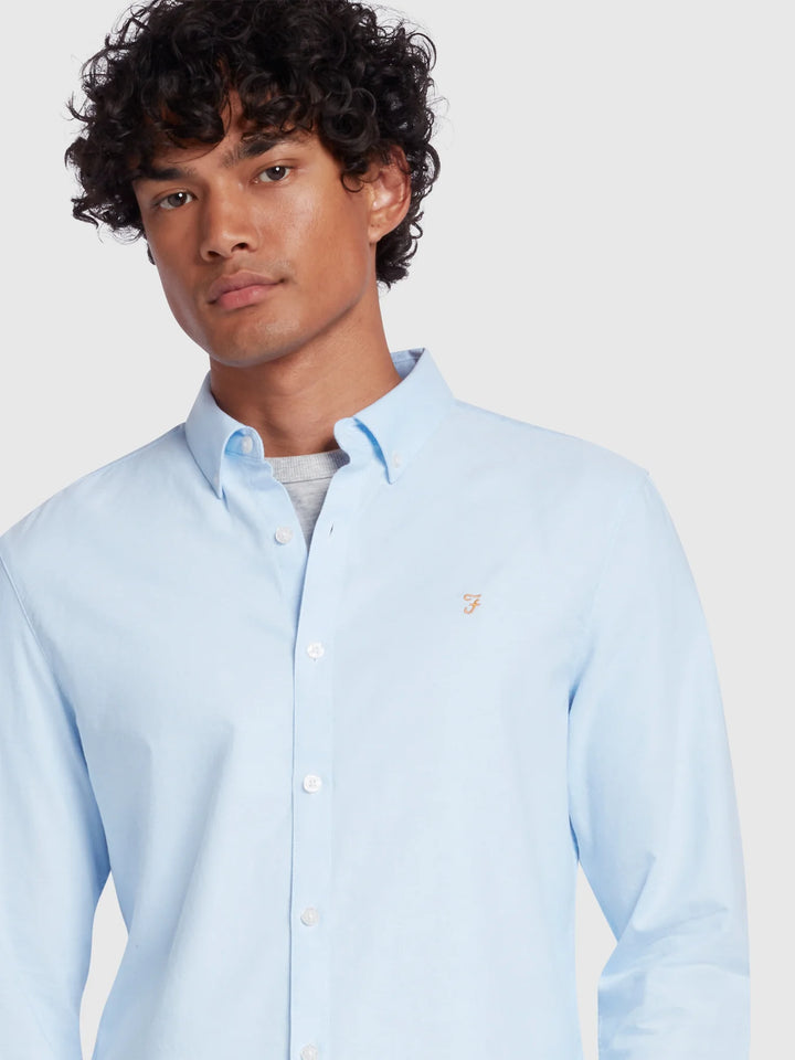 Farah Brewer Slim Fit Organic Cotton Oxford Shirt Sky Blue