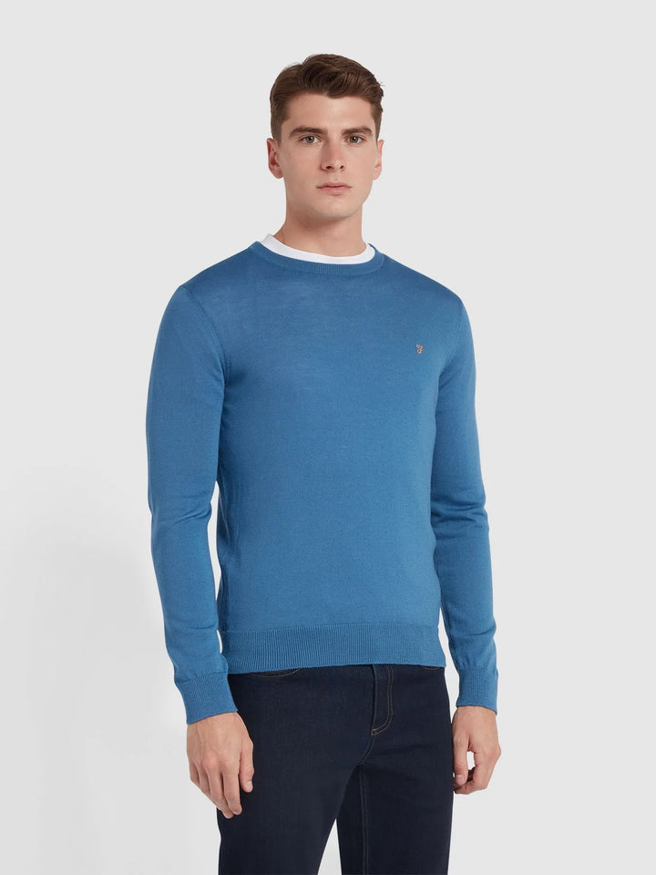 Farah Mullen Crew Neck Sweater Para Blue