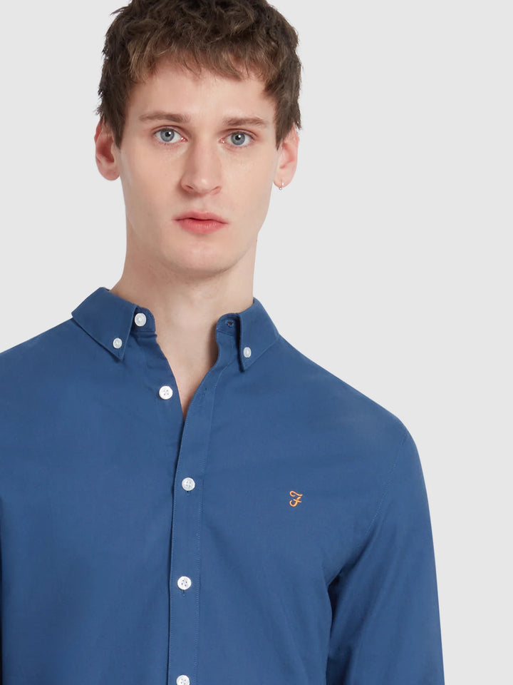 Farah Brewer Slim Fit Organic Cotton Oxford Shirt Cold Metal