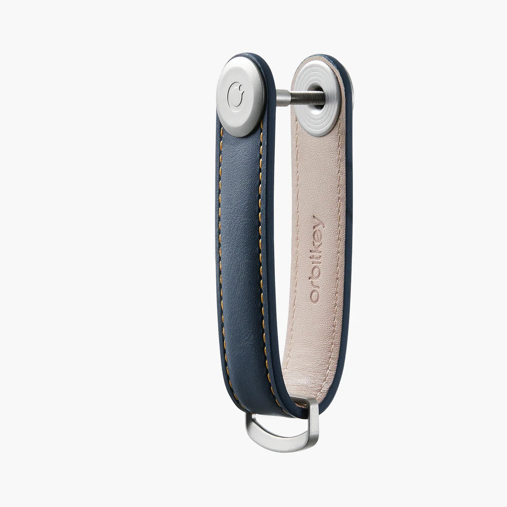 Orbitkey Key Organiser Leather Navy with Tan Stitching