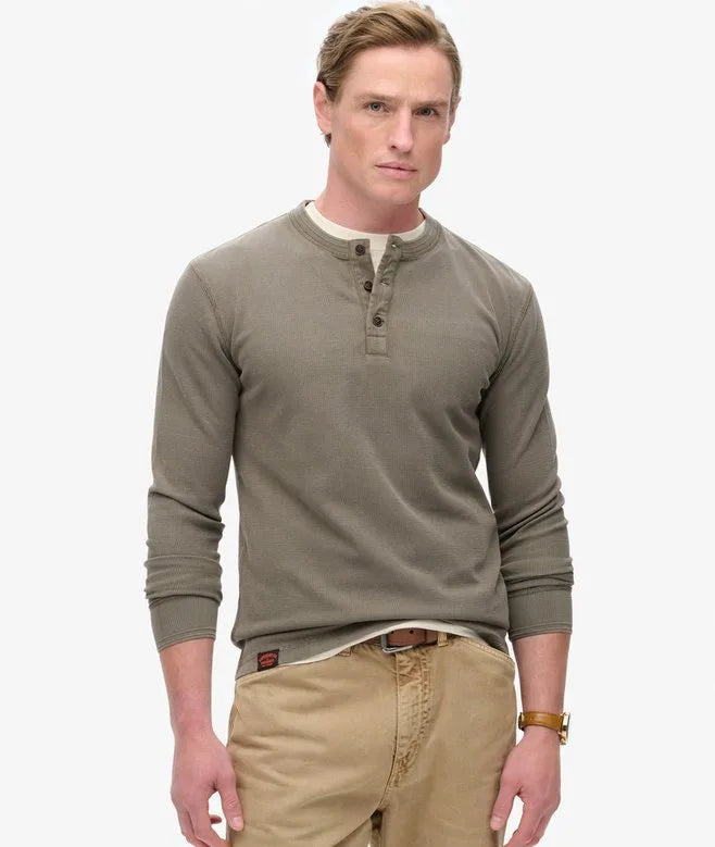 Superdry Vintage Textured Grandad Top Morel Brown