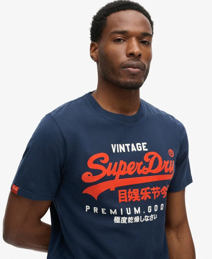 Superdry Duo Vintage Logo T Shirt Navy