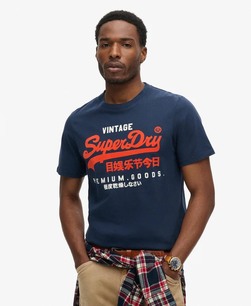 Superdry Duo Vintage Logo T Shirt Navy