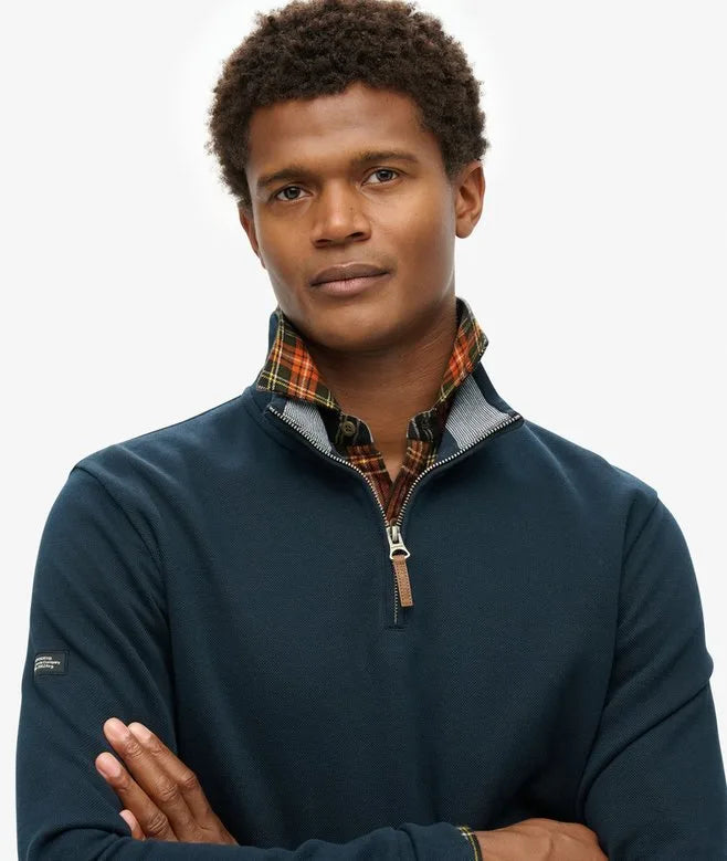Superdry Core Pique Henley 1/4 Zip Sweatshirt Navy