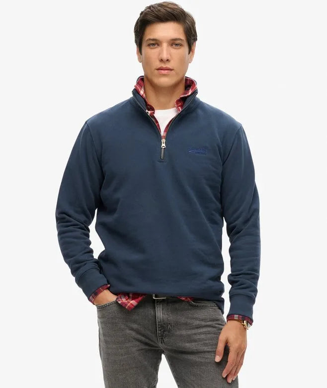 Superdry Henley 1/4 Zip Sweatshirt Navy