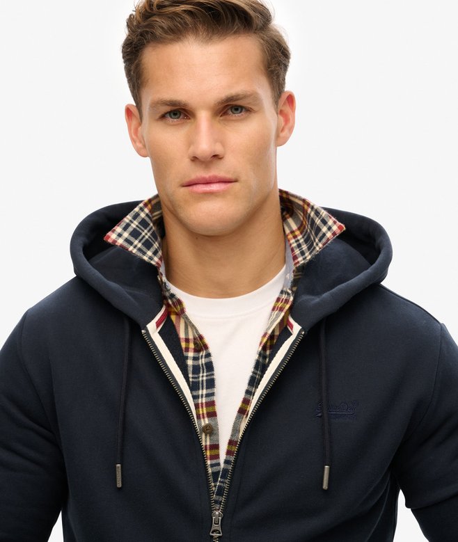 Superdry Essential Logo Half Brushed Full Zip Hoodie Navy
