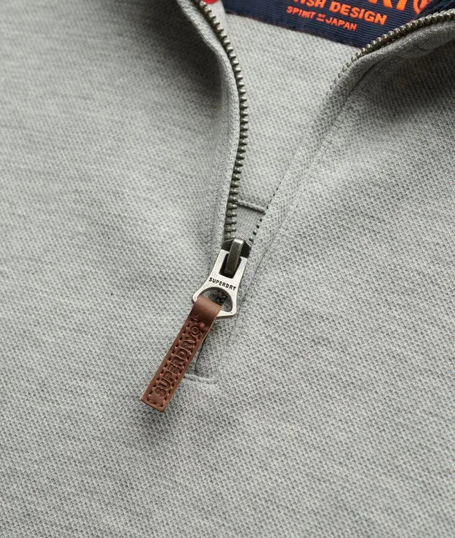 Superdry Core Pique Henley 1/4 Zip Sweatshirt Grey Marl