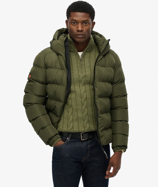 Superdry Hooded Sports Puffer Jacket Army Khaki