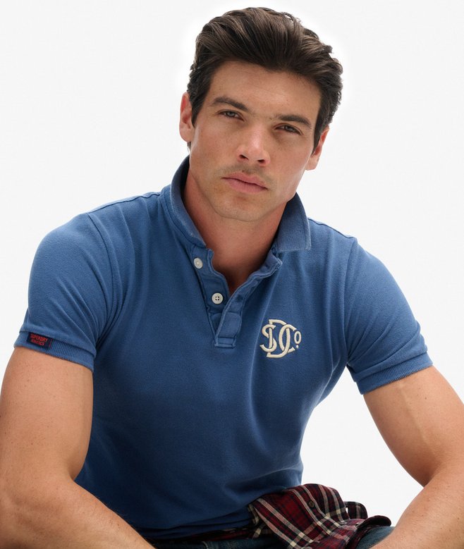 Superdry Vintage Athletic Embroidered Polo Shirt Bay Blue