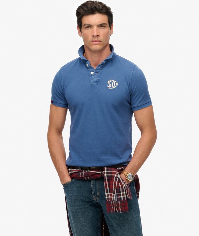 Superdry Vintage Athletic Embroidered Polo Shirt Bay Blue