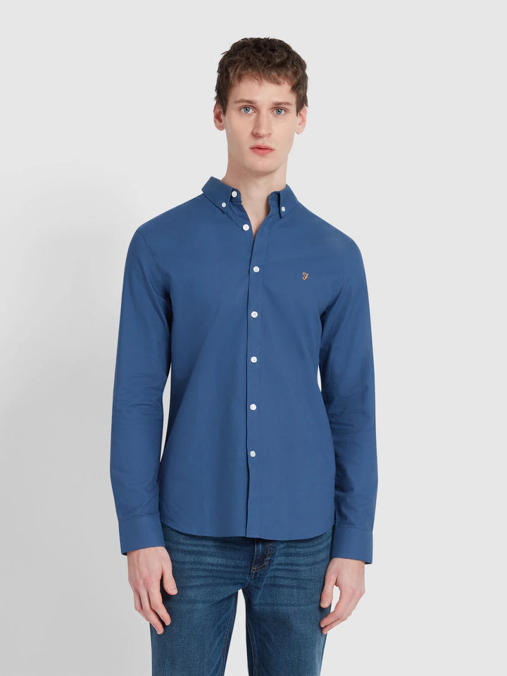 Farah Brewer Slim Fit Organic Cotton Oxford Shirt Cold Metal