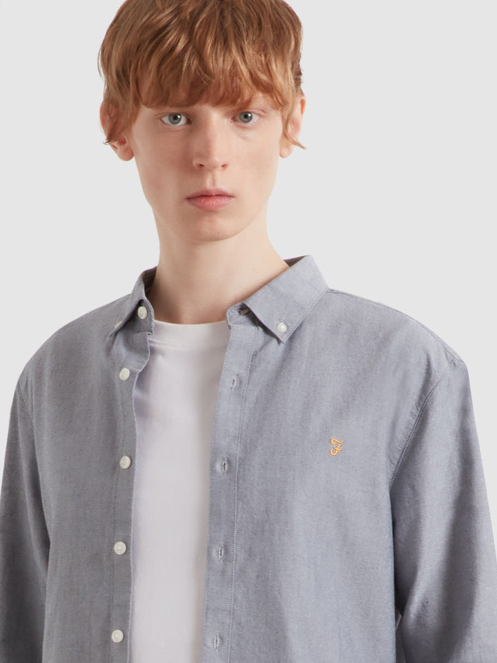 Farah Brewer Slim Fit Organic Cotton Oxford Shirt In White/True Navy