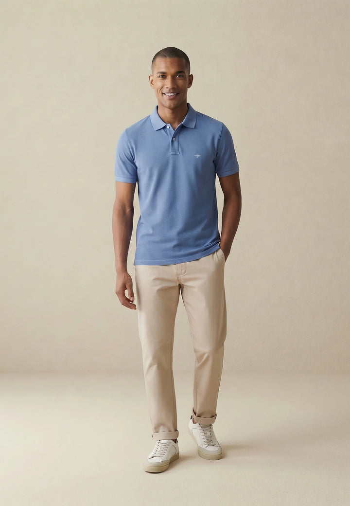 Fynch Hatton Cotton Polo Shirt With a Classic Collar Pacific