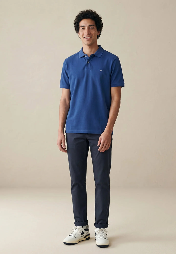 Fynch Hatton Cotton polo shirt with a classic collar Midnight