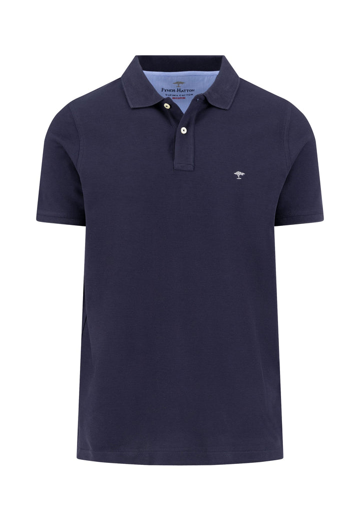 Fynch Hatton Cotton Polo Shirt With a Classic Collar Navy