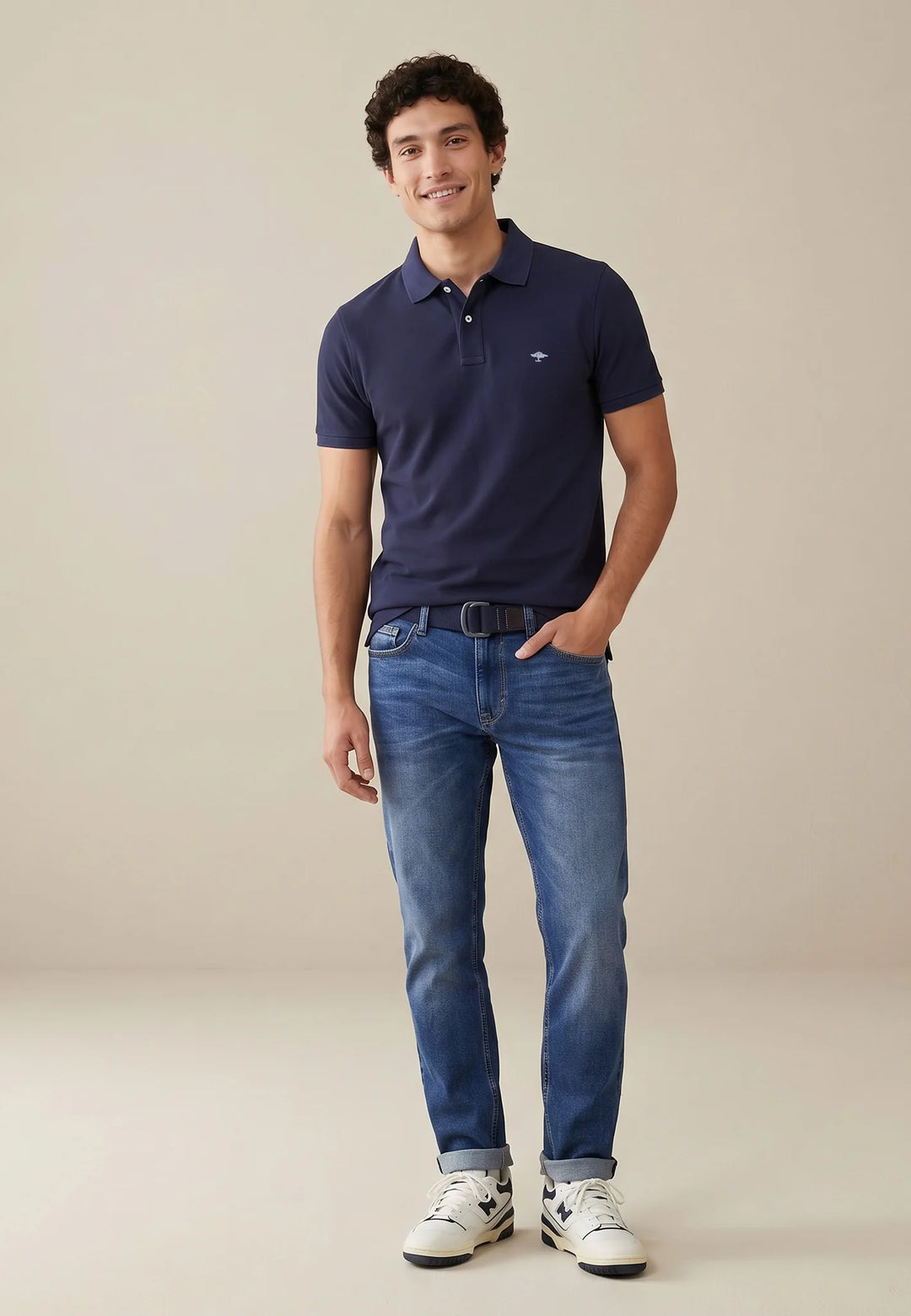 Fynch Hatton Cotton Polo Shirt With a Classic Collar Navy