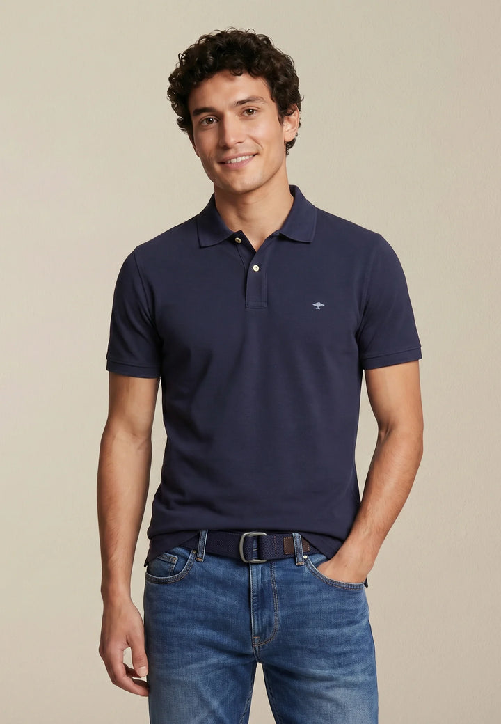 Fynch Hatton Cotton Polo Shirt With a Classic Collar Navy