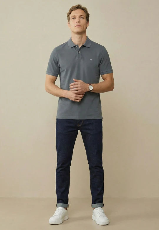 Fynch Hatton Cotton polo shirt with a classic collar Asphalt