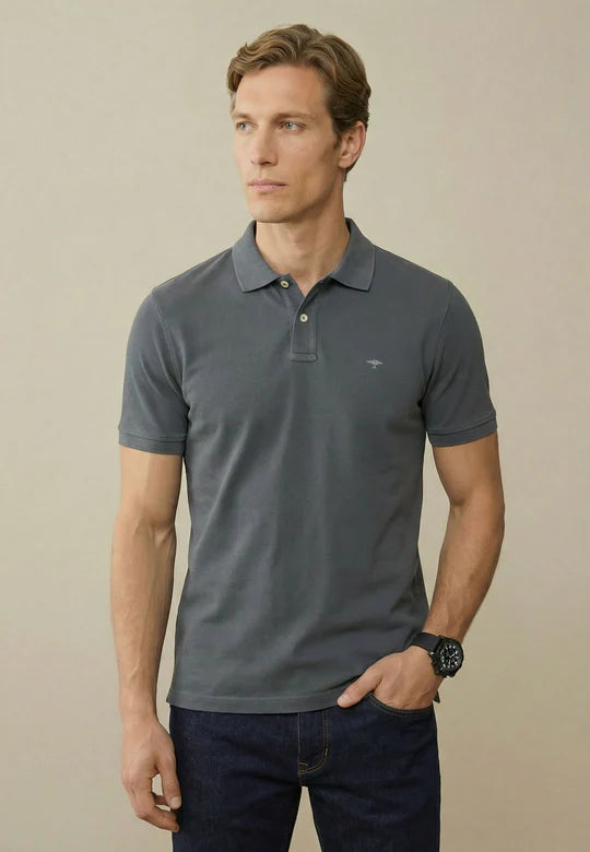 Fynch Hatton Cotton polo shirt with a classic collar Asphalt