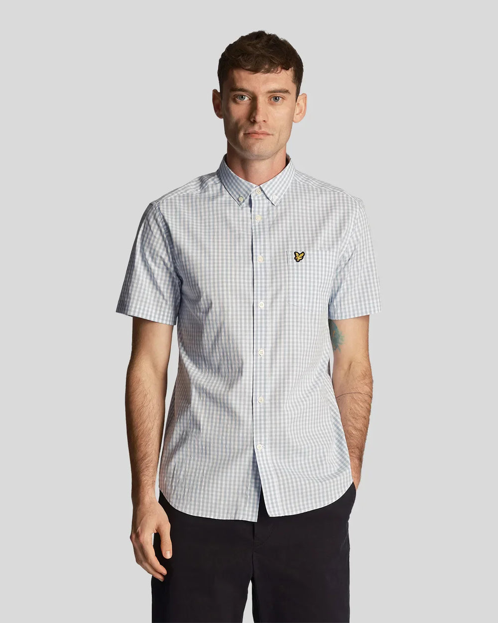 Lyle &amp; Scott Short Sleeve Slim Fit Gingham Shirt Light Blue image 1