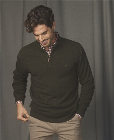Magee Lunnaigh Lambswool 1/4 Zip Jumper in Moss Green