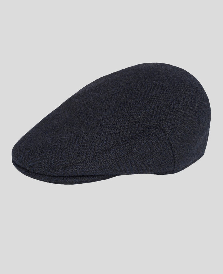 Magee Donegal Tweed Flat Cap in Navy & Black Herringbone