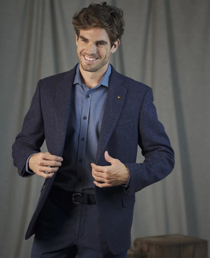Magee Ennis Tweed Blazer Herringbone Blue