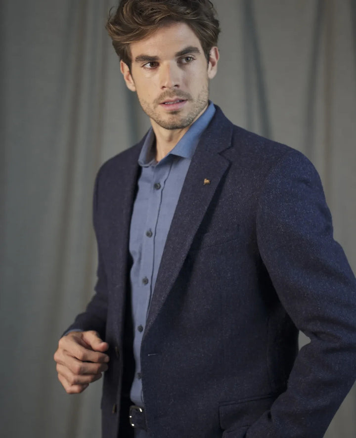 Magee Ennis Tweed Blazer Herringbone Blue