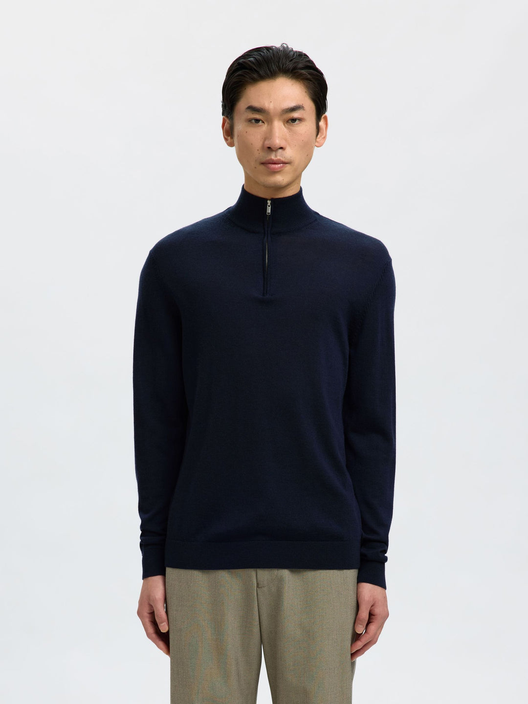 Selected Homme Merino Wool 1/2 Zip Jumper Navy