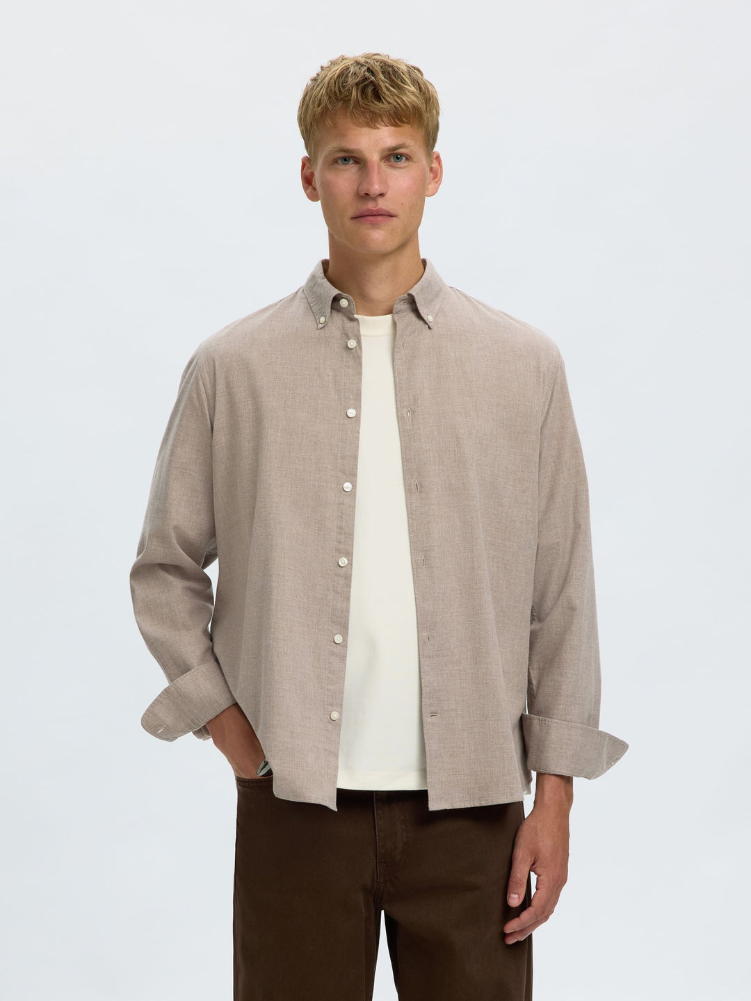 Selected Jay Cotton Long Sleeve Shirt Cornstalk