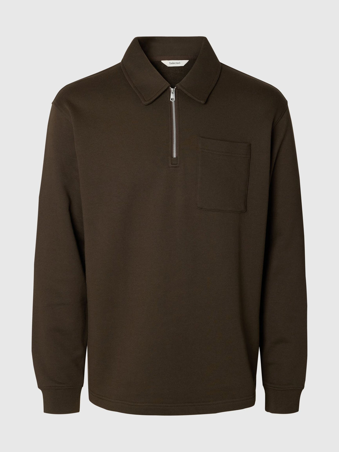 Selected Scott Cotton Half-Zip Pullover Coffee