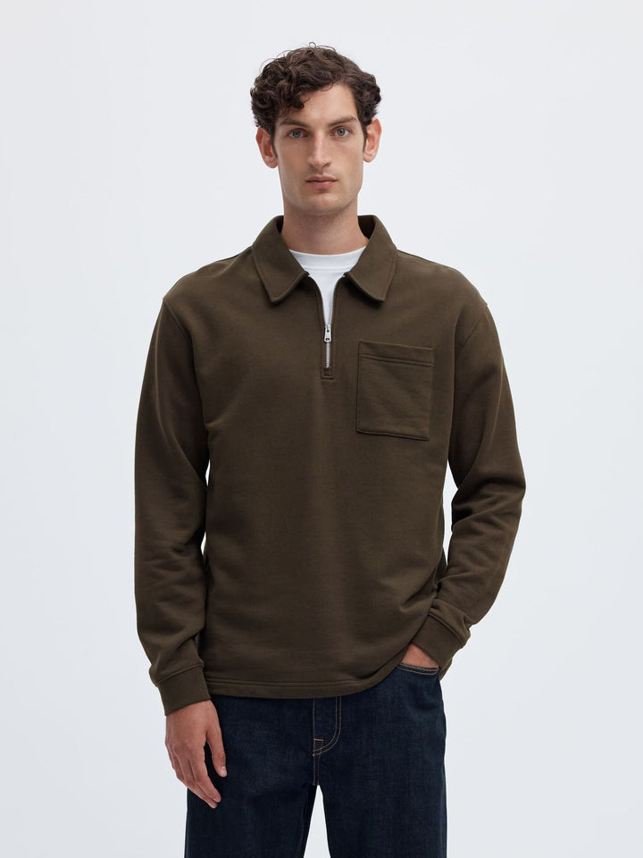 Selected Scott Cotton Half-Zip Pullover Coffee