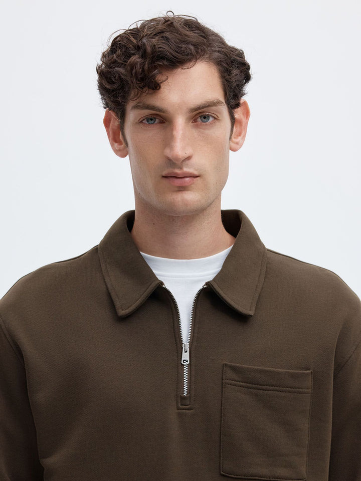 Selected Scott Cotton Half-Zip Pullover Coffee
