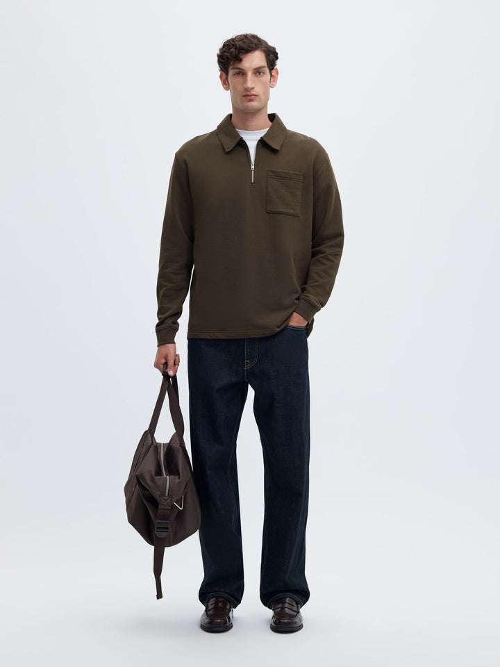 Selected Scott Cotton Half-Zip Pullover Coffee