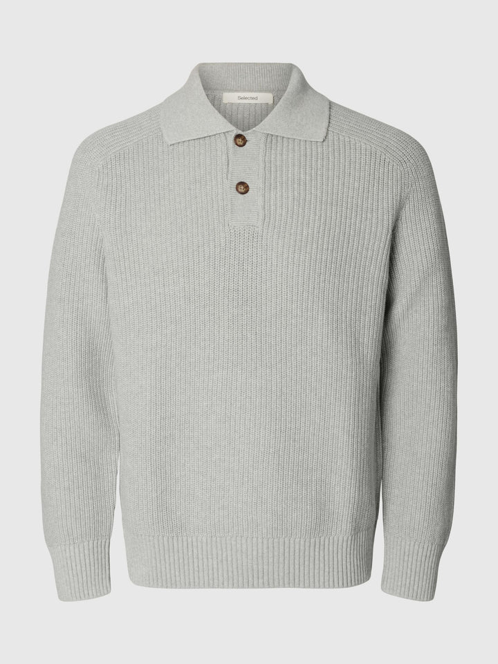 Selected Egret Ribbed Pullover Light Grey Melange