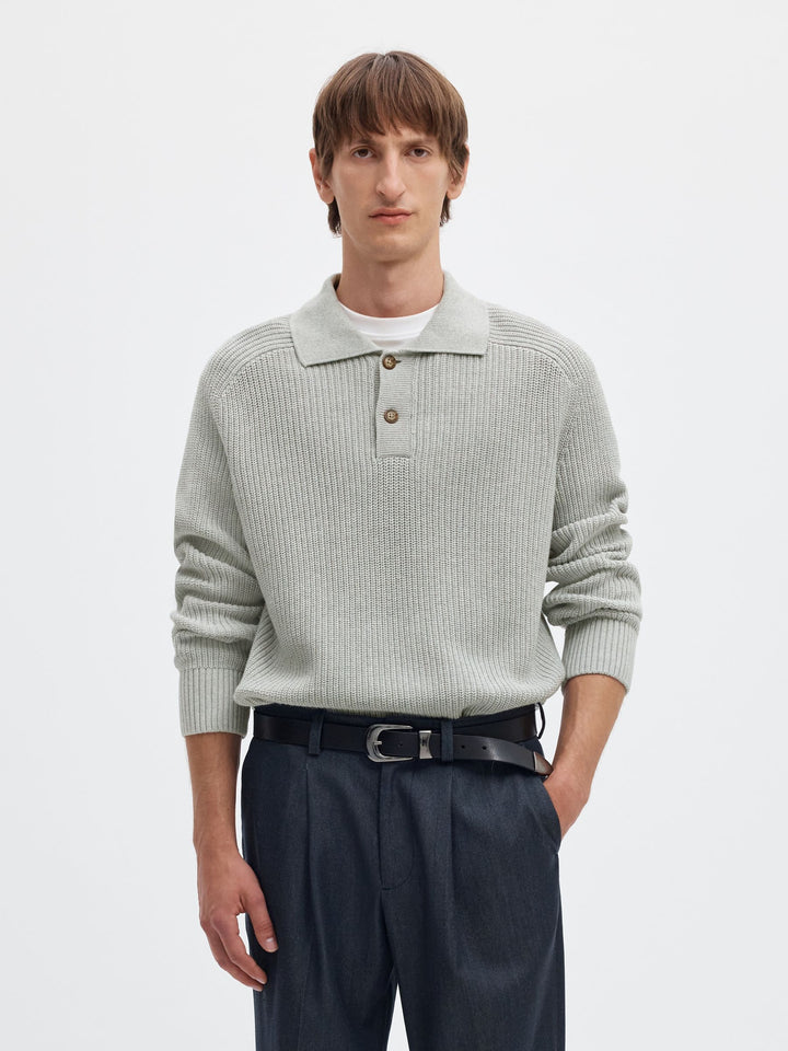 Selected Egret Ribbed Pullover Light Grey Melange