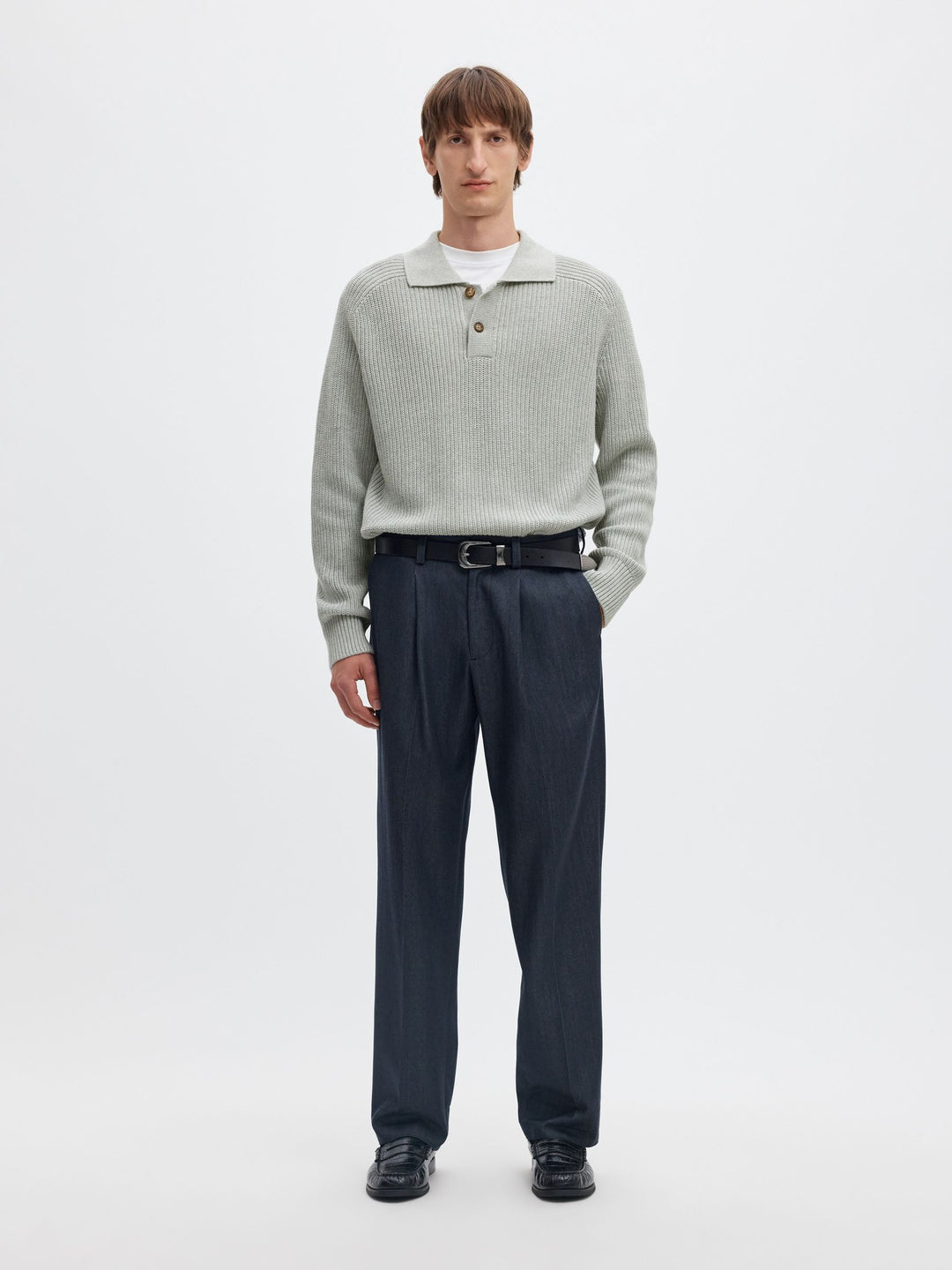 Selected Egret Ribbed Pullover Light Grey Melange