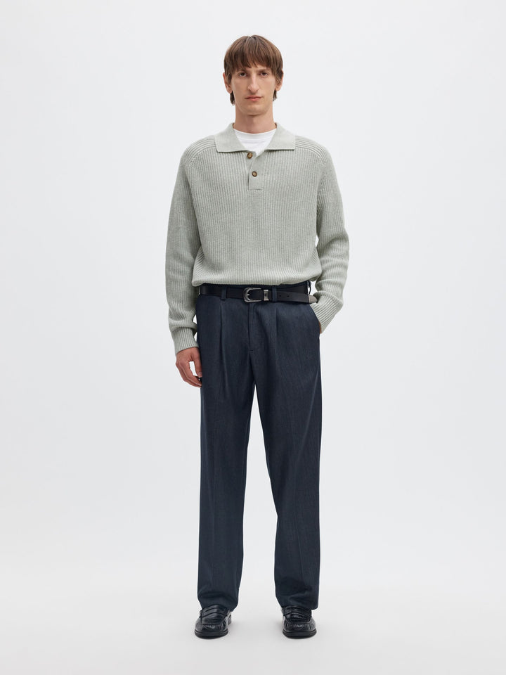 Selected Egret Ribbed Pullover Light Grey Melange