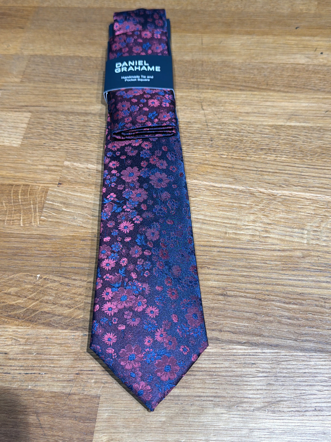 Daniel Grahame Tie & Pocket Square Navy/Burgundy