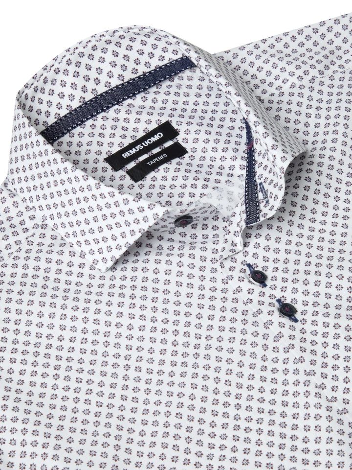 Remus Uomo Seville Long Sleeve Shirt Navy & White