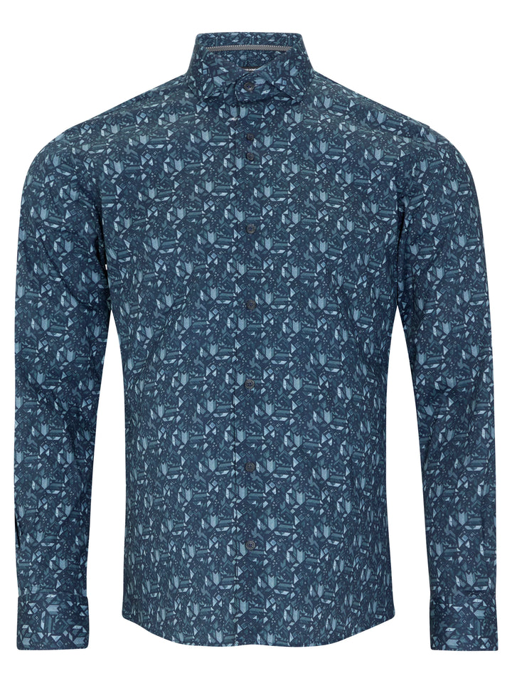 Remus Uomo Tapered Fit Casual Shirt Printed Blue