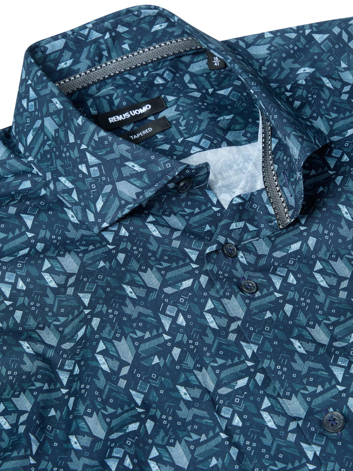 Remus Uomo Tapered Fit Casual Shirt Printed Blue