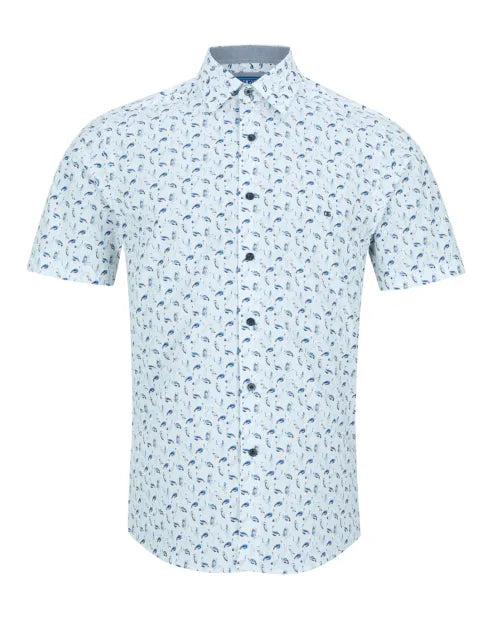 DG's Drifter Blue and White Regular Short Sleeve Casual Shirt