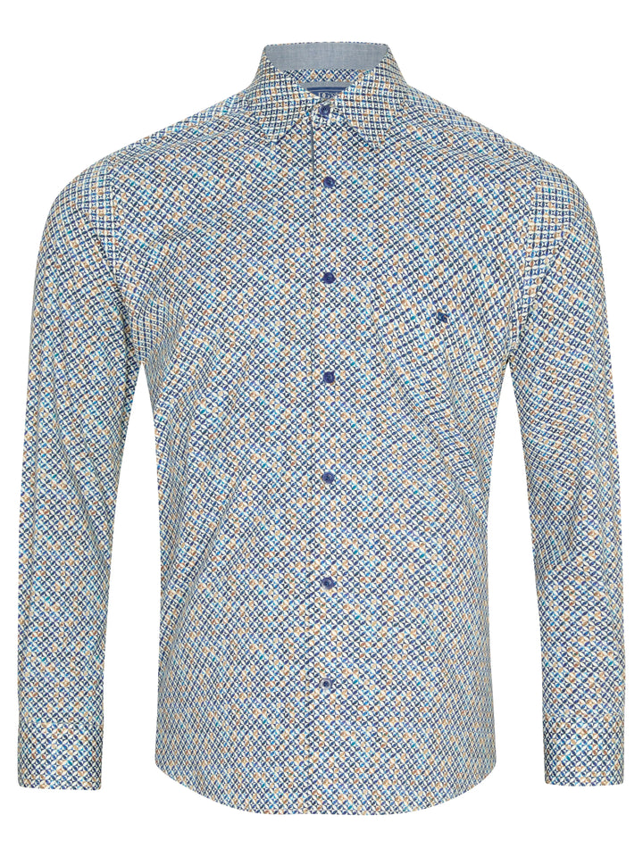DG's Drifter Casual Shirt Blue Geometric Design