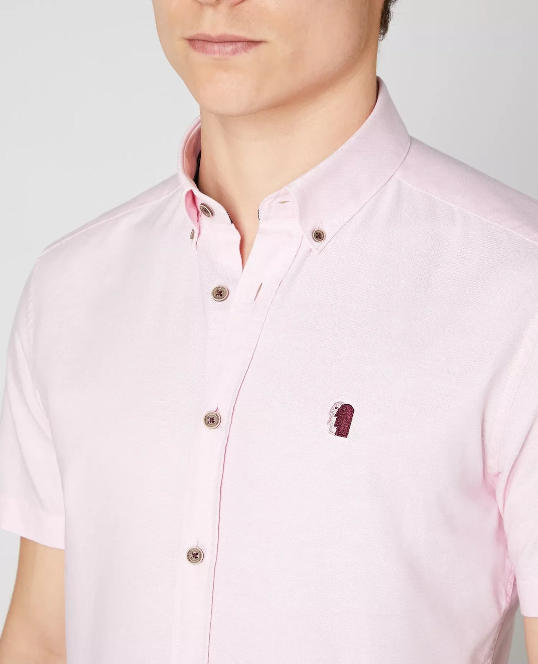 Remus Uomo Slim Fit Short Sleeve Oxford Shirt Pink image 5