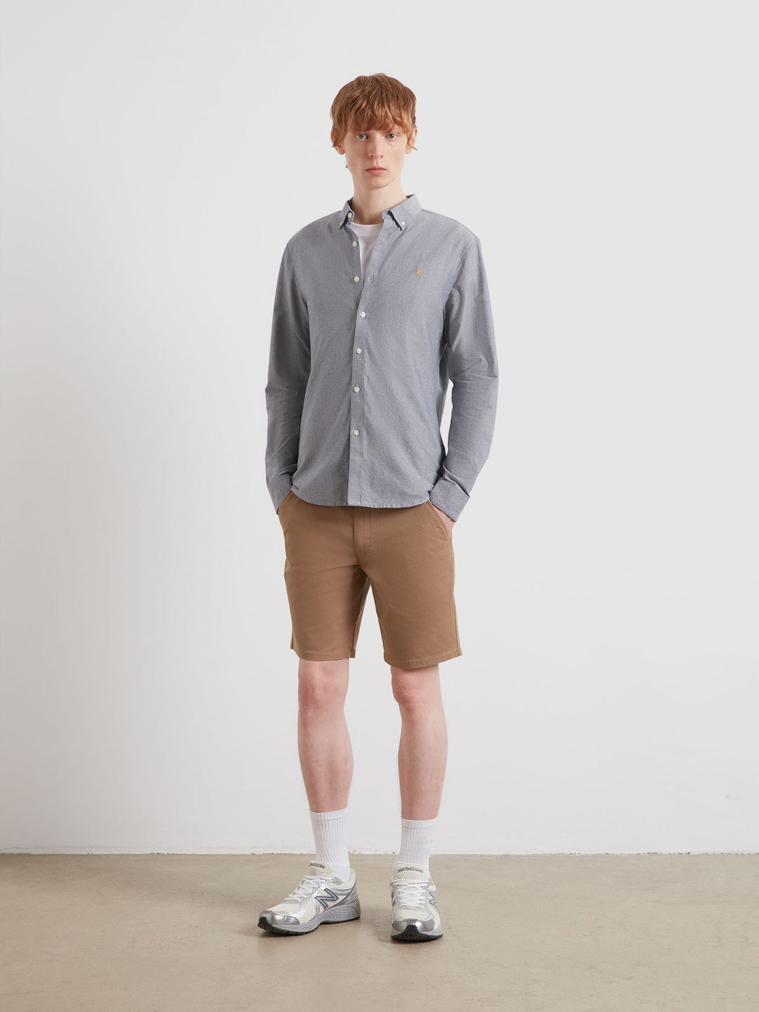 Farah Brewer Slim Fit Organic Cotton Oxford Shirt In White/True Navy